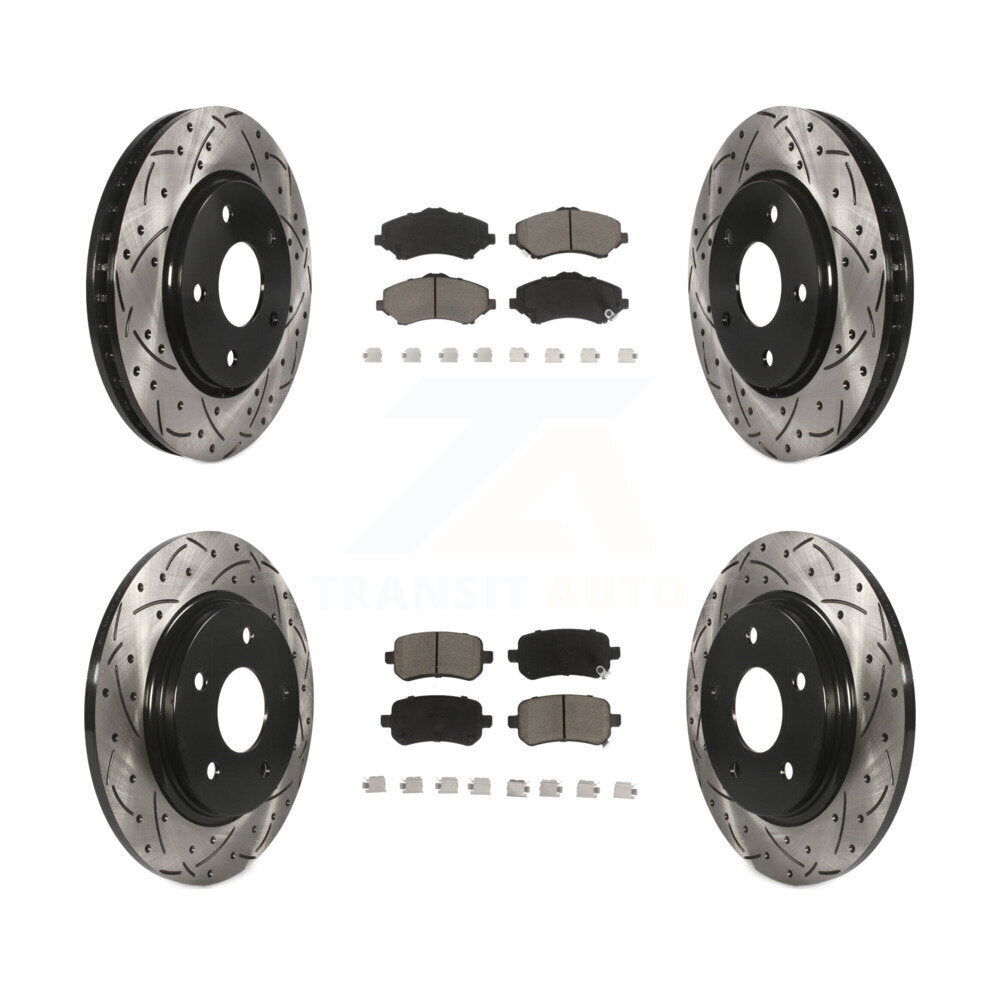 [Avant + Arrière] Kit de disque (percé rainuré revêtu) et plaquette (céramique) de frein pour Dodge Grand Caravan Chrysler Town & Country Journey Volkswagen Routan Ram C/V KDC-100337