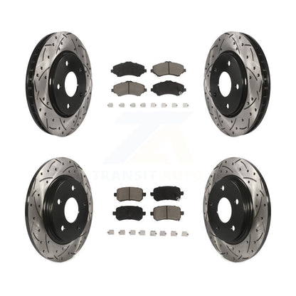 [Avant + Arrière] Kit de disque (percé rainuré revêtu) et plaquette (céramique) de frein pour Dodge Grand Caravan Chrysler Town & Country Journey Volkswagen Routan Ram C/V KDC-100337