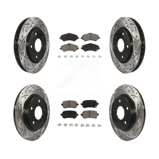 [Avant + Arrière] Kit de disque (percé rainuré revêtu) et plaquette (céramique) de frein pour Dodge Grand Caravan Chrysler Town & Country Journey Volkswagen Routan Ram C/V KDC-100337