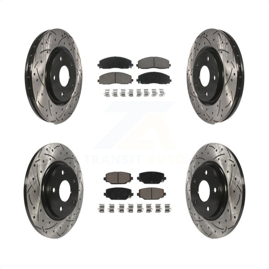 [Avant + Arrière] Kit de disque (percé rainuré revêtu) et plaquette (céramique) de frein pour Dodge Grand Caravan Journey Chrysler Town & Country Ram C/V Volkswagen Routan KDC-100338 par Transit Auto