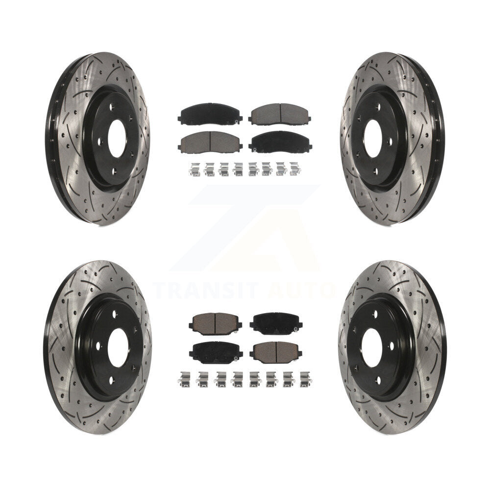 [Avant + Arrière] Kit de disque (percé rainuré revêtu) et plaquette (céramique) de frein pour Dodge Grand Caravan Journey Chrysler Town & Country Ram C/V Volkswagen Routan KDC-100338