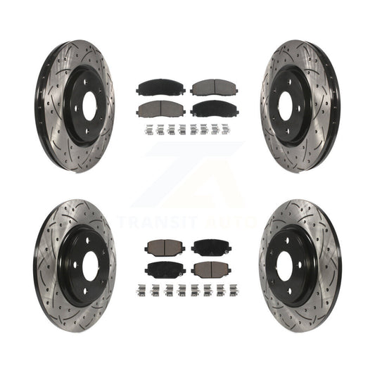 [Avant + Arrière] Kit de disque (percé rainuré revêtu) et plaquette (céramique) de frein pour Dodge Grand Caravan Journey Chrysler Town & Country Ram C/V Volkswagen Routan KDC-100338