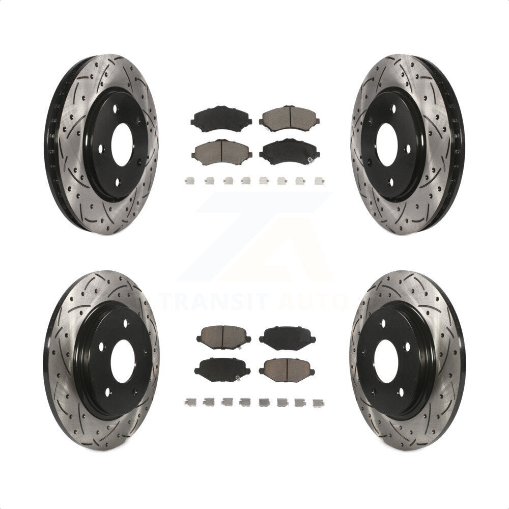 [Avant + Arrière] Kit de disque (percé rainuré revêtu) et plaquette (céramique) de frein pour Dodge Grand Caravan Chrysler Town & Country Journey Ram C/V Volkswagen Routan KDC-100339 par Transit Auto