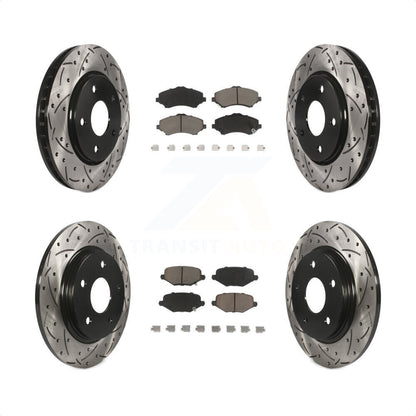 [Avant + Arrière] Kit de disque (percé rainuré revêtu) et plaquette (céramique) de frein pour Dodge Grand Caravan Chrysler Town & Country Journey Ram C/V Volkswagen Routan KDC-100339 par Transit Auto