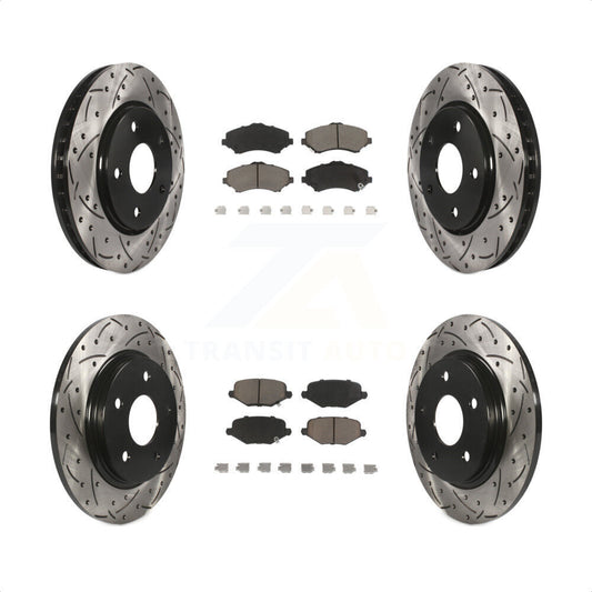 [Avant + Arrière] Kit de disque (percé rainuré revêtu) et plaquette (céramique) de frein pour Dodge Grand Caravan Chrysler Town & Country Journey Ram C/V Volkswagen Routan KDC-100339 par Transit Auto