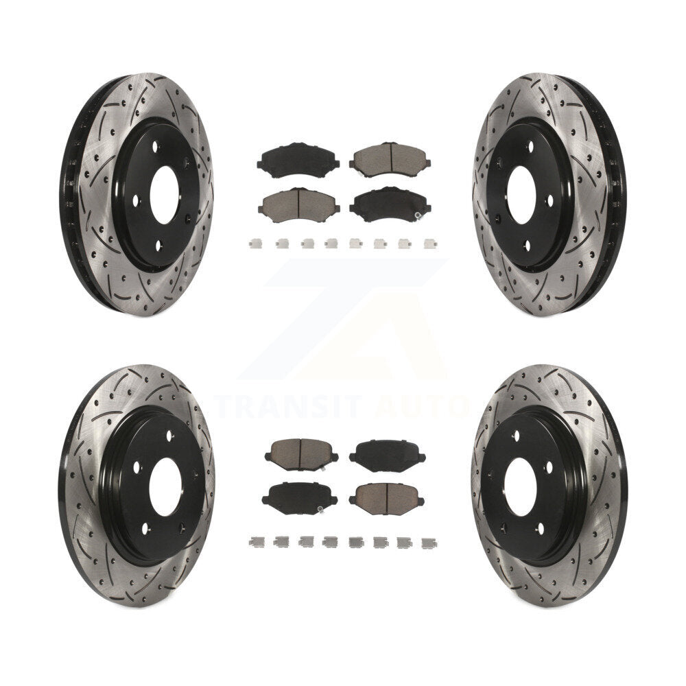 [Avant + Arrière] Kit de disque (percé rainuré revêtu) et plaquette (céramique) de frein pour Dodge Grand Caravan Chrysler Town & Country Journey Ram C/V Volkswagen Routan KDC-100339