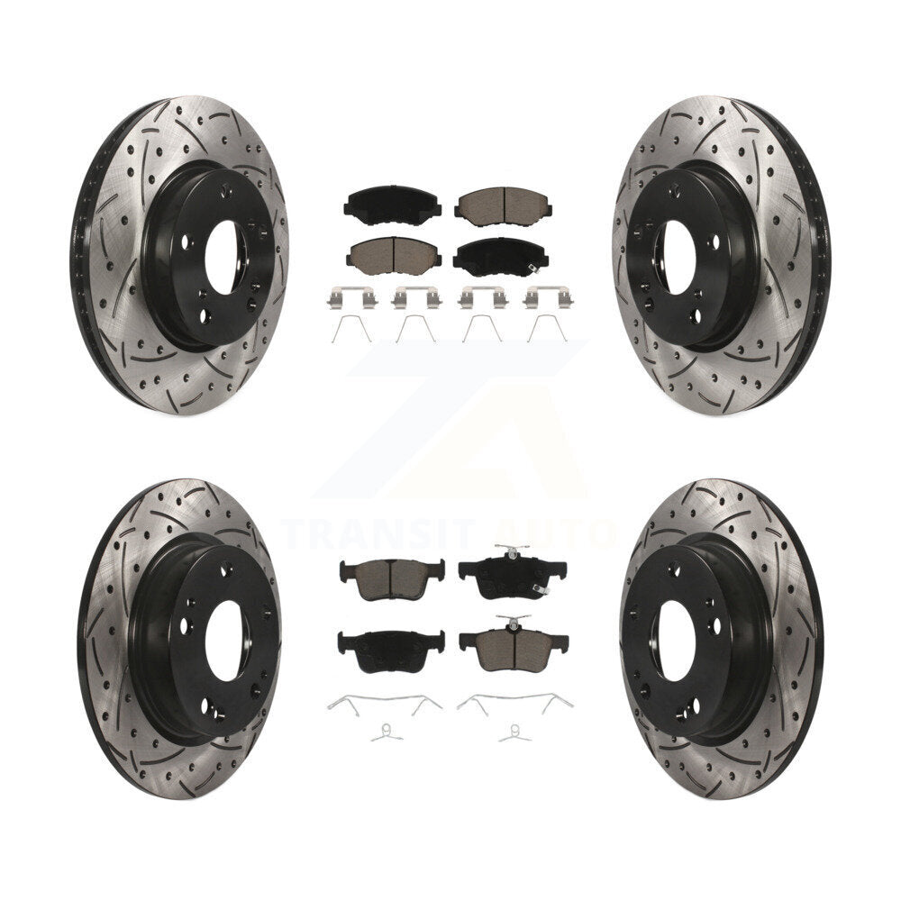 [Avant + Arrière] Kit de disque (percé rainuré revêtu) et plaquette (céramique) de frein pour Honda Civic KDC-100340