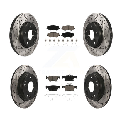 [Avant + Arrière] Kit de disque (percé rainuré revêtu) et plaquette (céramique) de frein pour Honda Civic KDC-100340
