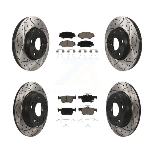 [Avant + Arrière] Kit de disque (percé rainuré revêtu) et plaquette (céramique) de frein pour Honda Civic KDC-100340
