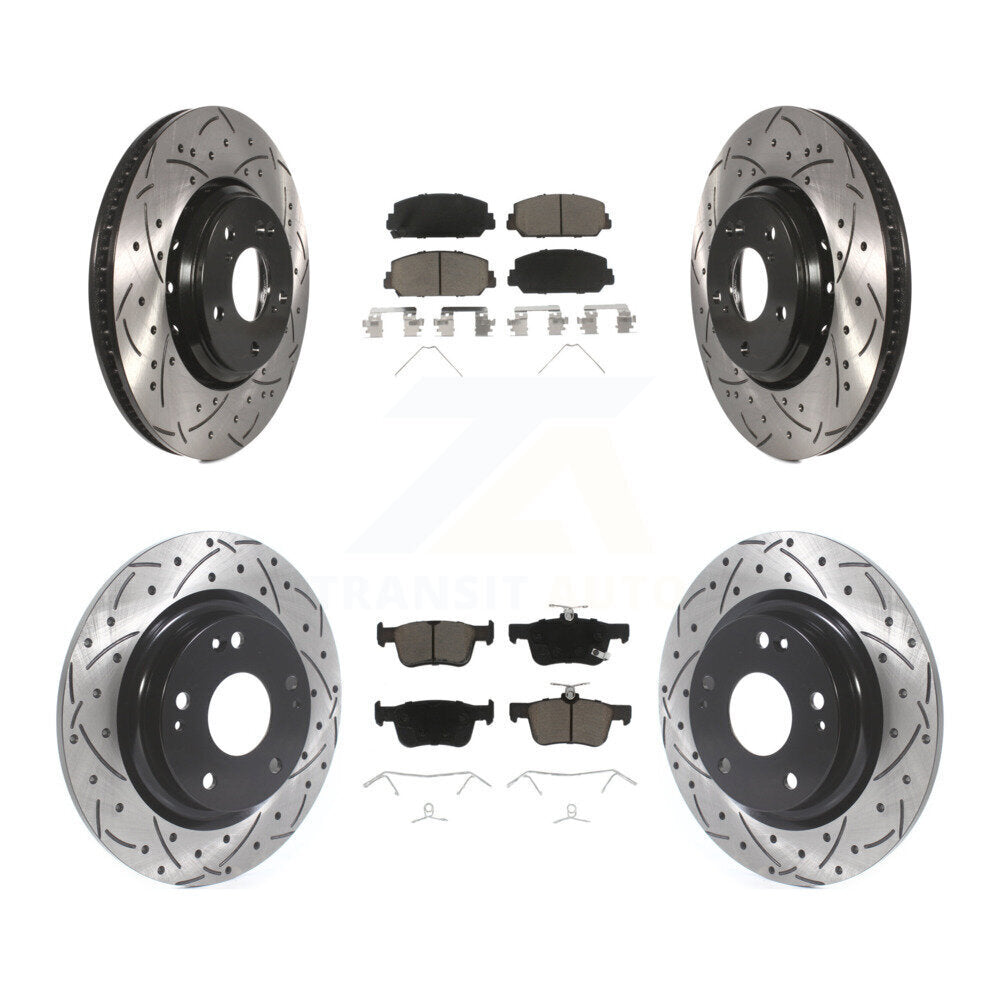 [Avant + Arrière] Kit de disque (percé rainuré revêtu) et plaquette (céramique) de frein pour Honda Civic KDC-100341