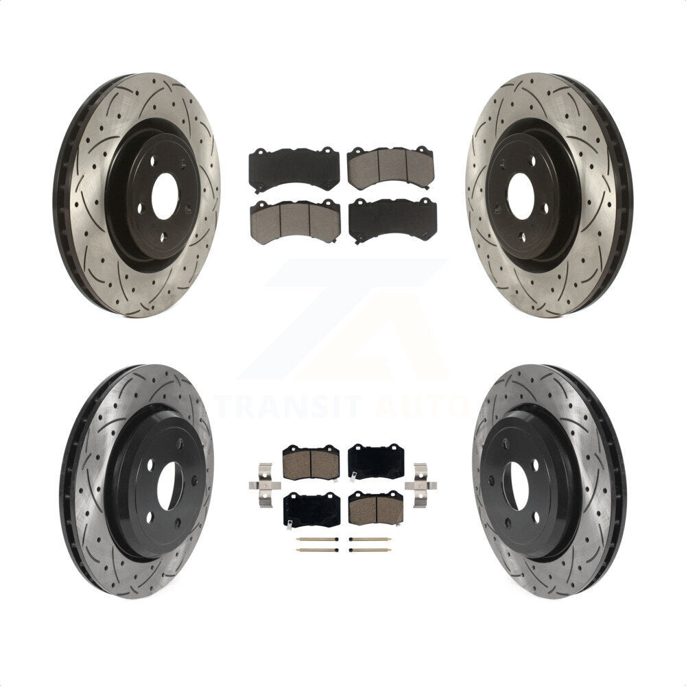 [Avant + Arrière] Kit de disque (percé rainuré revêtu) et plaquette (céramique) de frein pour Jeep Grand Cherokee Dodge Durango KDC-100343 par Transit Auto