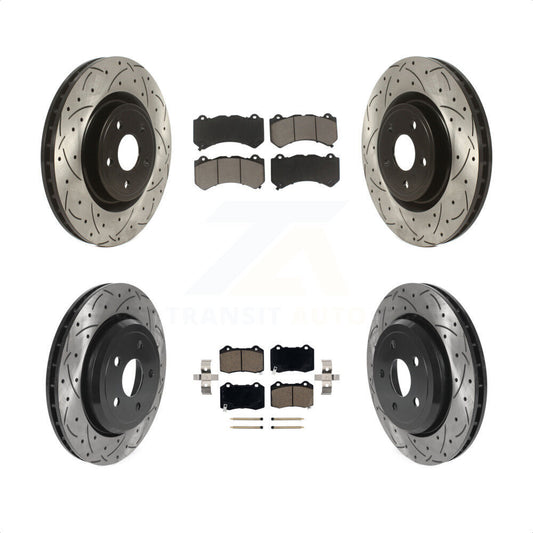 [Avant + Arrière] Kit de disque (percé rainuré revêtu) et plaquette (céramique) de frein pour Jeep Grand Cherokee Dodge Durango KDC-100343 par Transit Auto