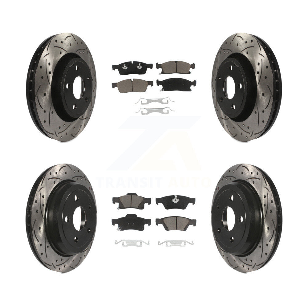 [Avant + Arrière] Kit de disque (percé rainuré revêtu) et plaquette (céramique) de frein pour Dodge Durango Jeep Grand Cherokee WK KDC-100344