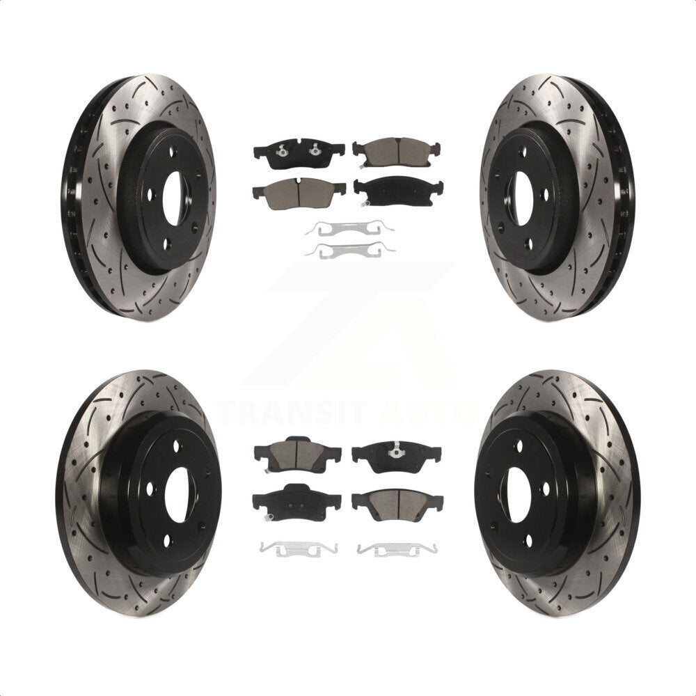 [Avant + Arrière] Kit de disque (percé rainuré revêtu) et plaquette (céramique) de frein pour Dodge Durango KDC-100345 par Transit Auto