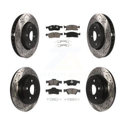 [Avant + Arrière] Kit de disque (percé rainuré revêtu) et plaquette (céramique) de frein pour Dodge Durango KDC-100345 par Transit Auto