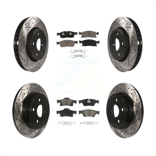 [Avant + Arrière] Kit de disque (percé rainuré revêtu) et plaquette (céramique) de frein pour Dodge Durango KDC-100345 par Transit Auto