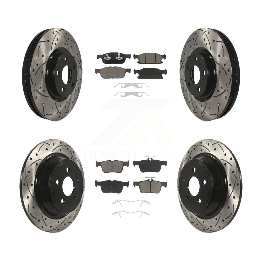[Avant + Arrière] Kit de disque (percé rainuré revêtu) et plaquette (céramique) de frein pour Ford Edge KDC-100349