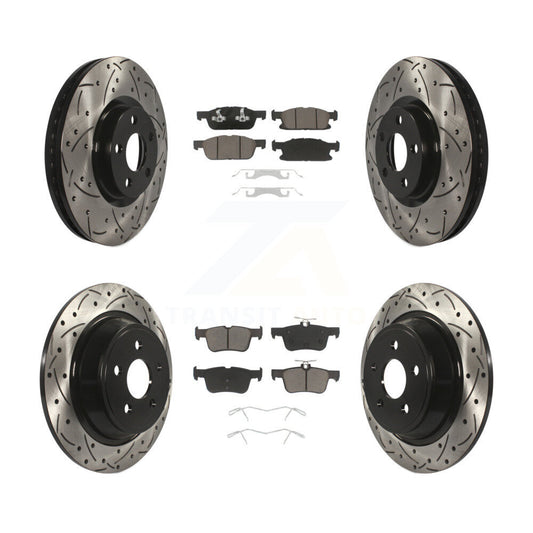 [Avant + Arrière] Kit de disque (percé rainuré revêtu) et plaquette (céramique) de frein pour Ford Edge KDC-100349