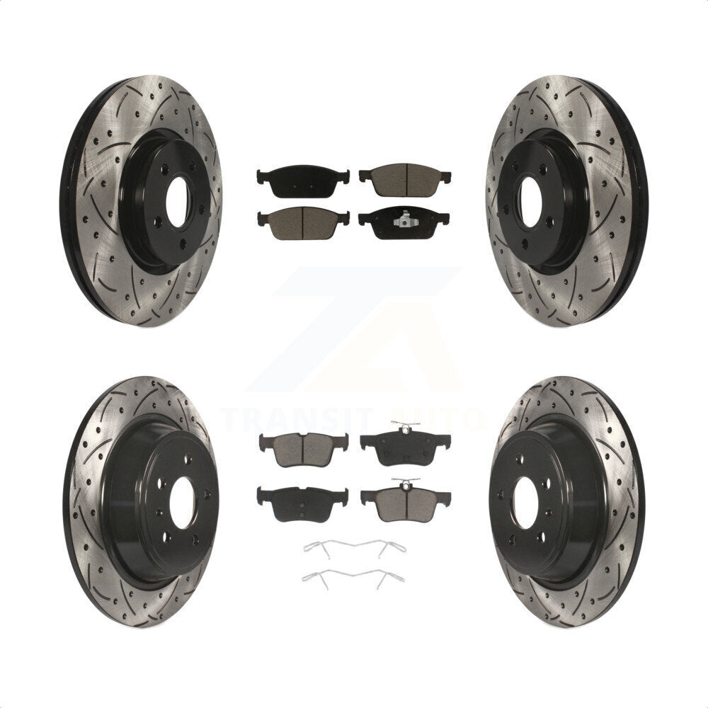 [Avant + Arrière] Kit de disque (percé rainuré revêtu) et plaquette (céramique) de frein pour Ford Escape Lincoln MKC KDC-100352 par Transit Auto