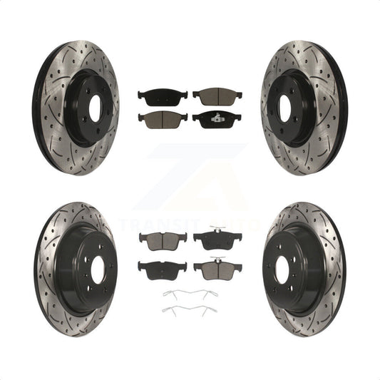 [Avant + Arrière] Kit de disque (percé rainuré revêtu) et plaquette (céramique) de frein pour Ford Escape Lincoln MKC KDC-100352 par Transit Auto
