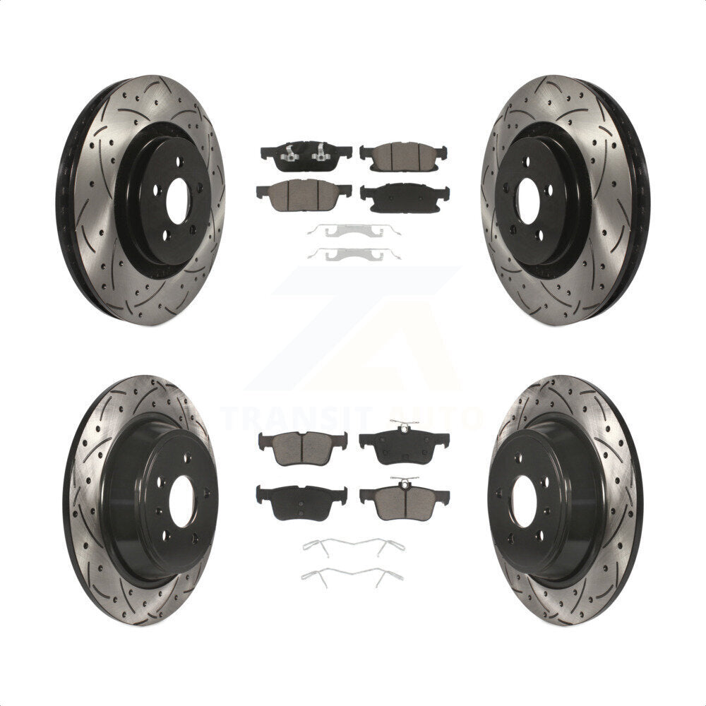 [Avant + Arrière] Kit de disque (percé rainuré revêtu) et plaquette (céramique) de frein pour 2017 Lincoln MKX avec 14mm Wheel Lugs KDC-100353 par Transit Auto