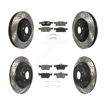 [Avant + Arrière] Kit de disque (percé rainuré revêtu) et plaquette (céramique) de frein pour 2017 Lincoln MKX avec 14mm Wheel Lugs KDC-100353 par Transit Auto