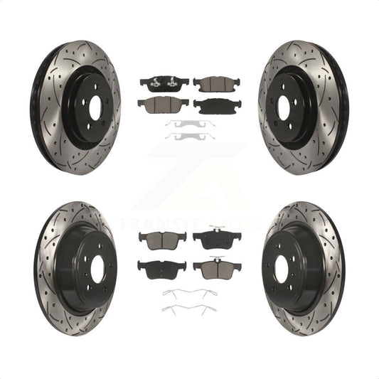 [Avant + Arrière] Kit de disque (percé rainuré revêtu) et plaquette (céramique) de frein pour 2017 Lincoln MKX avec 14mm Wheel Lugs KDC-100353 par Transit Auto