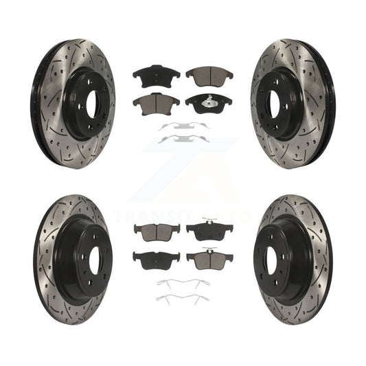 [Avant + Arrière] Kit de disque (percé rainuré revêtu) et plaquette (céramique) de frein pour Ford Fusion Lincoln MKZ KDC-100355
