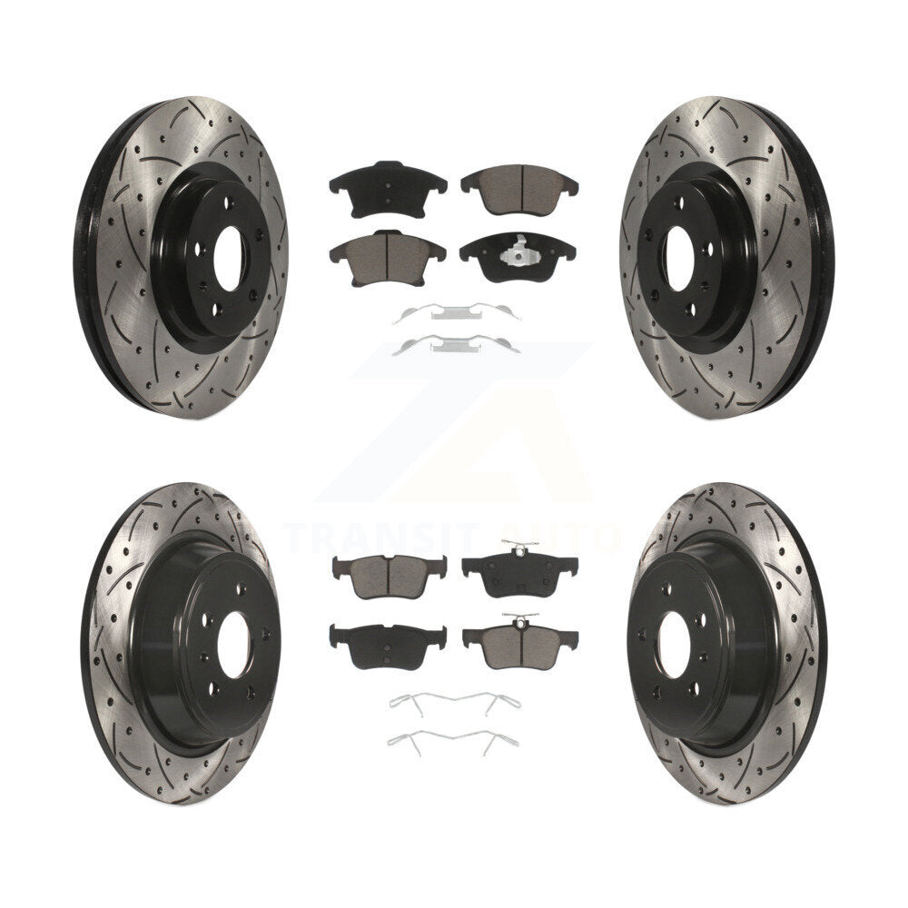 [Avant + Arrière] Kit de disque (percé rainuré revêtu) et plaquette (céramique) de frein pour Ford Fusion Lincoln MKZ KDC-100358