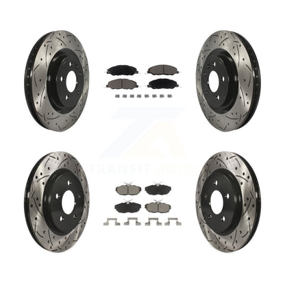[Avant + Arrière] Kit de disque (percé rainuré revêtu) et plaquette (céramique) de frein pour Ford Mustang KDC-100359