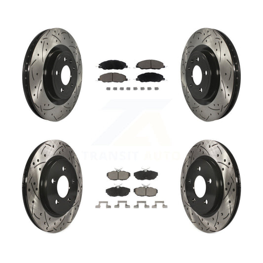 [Avant + Arrière] Kit de disque (percé rainuré revêtu) et plaquette (céramique) de frein pour Ford Mustang KDC-100359