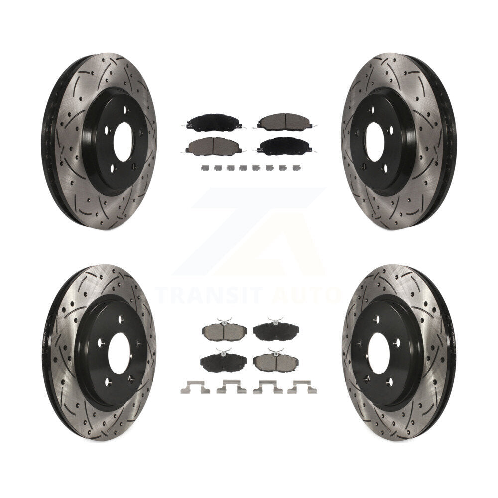 [Avant + Arrière] Kit de disque (percé rainuré revêtu) et plaquette (céramique) de frein pour Ford Mustang KDC-100360