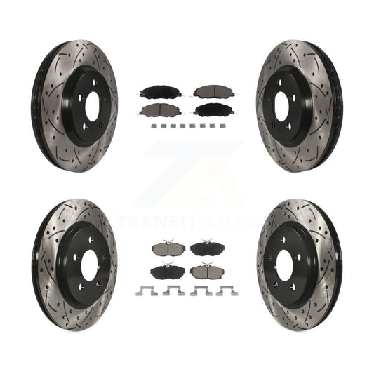 [Avant + Arrière] Kit de disque (percé rainuré revêtu) et plaquette (céramique) de frein pour Ford Mustang KDC-100360