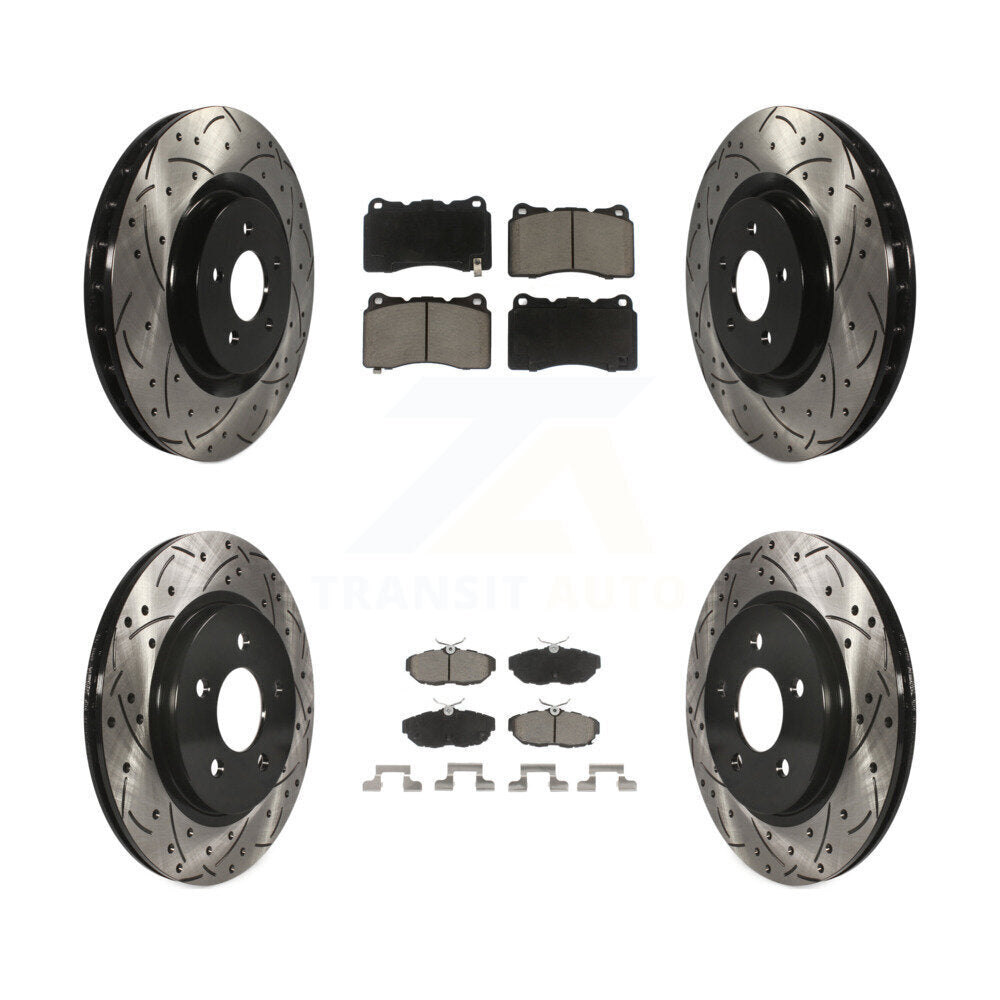 [Avant + Arrière] Kit de disque (percé rainuré revêtu) et plaquette (céramique) de frein pour Ford Mustang KDC-100361