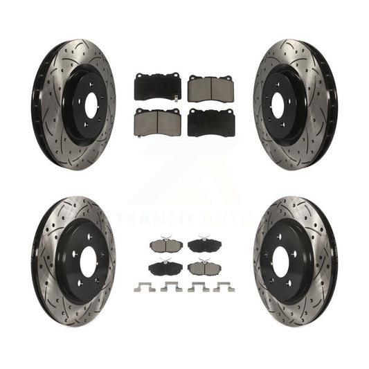 [Avant + Arrière] Kit de disque (percé rainuré revêtu) et plaquette (céramique) de frein pour Ford Mustang KDC-100361