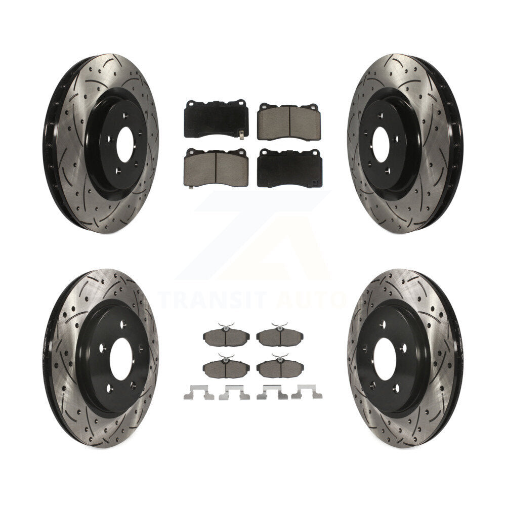[Avant + Arrière] Kit de disque (percé rainuré revêtu) et plaquette (céramique) de frein pour Ford Mustang KDC-100362