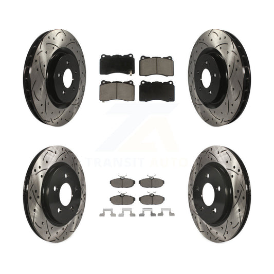 [Avant + Arrière] Kit de disque (percé rainuré revêtu) et plaquette (céramique) de frein pour Ford Mustang KDC-100362