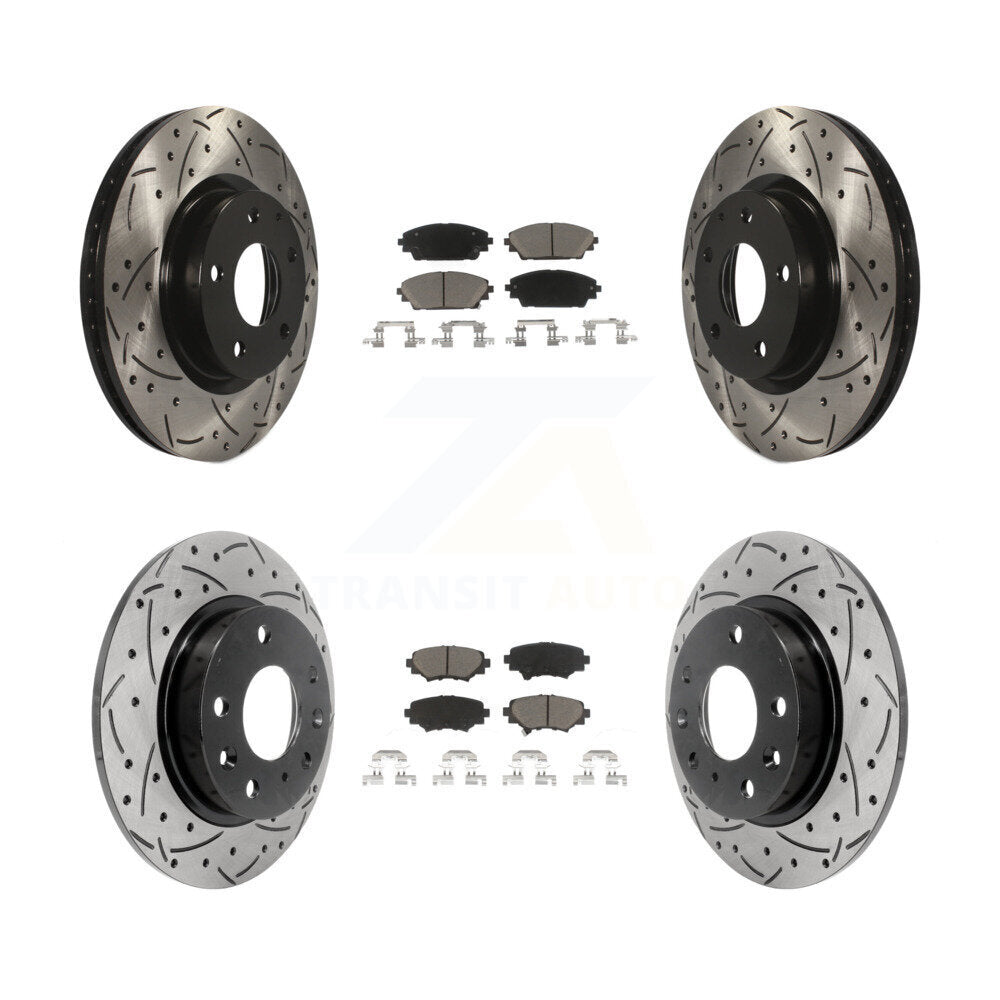 [Avant + Arrière] Kit de disque (percé rainuré revêtu) et plaquette (céramique) de frein pour Mazda 3 Sport 2.5L KDC-100364