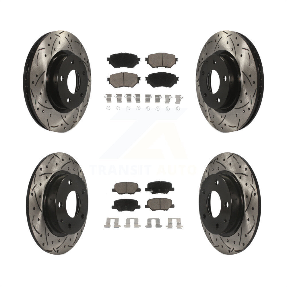 [Avant + Arrière] Kit de disque (percé rainuré revêtu) et plaquette (céramique) de frein pour Mazda 3 Sport 2.5L KDC-100366 par Transit Auto