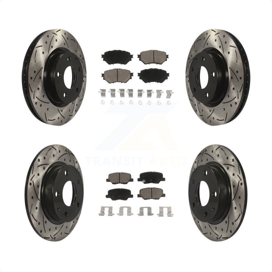 [Avant + Arrière] Kit de disque (percé rainuré revêtu) et plaquette (céramique) de frein pour Mazda 3 Sport 2.5L KDC-100366 par Transit Auto