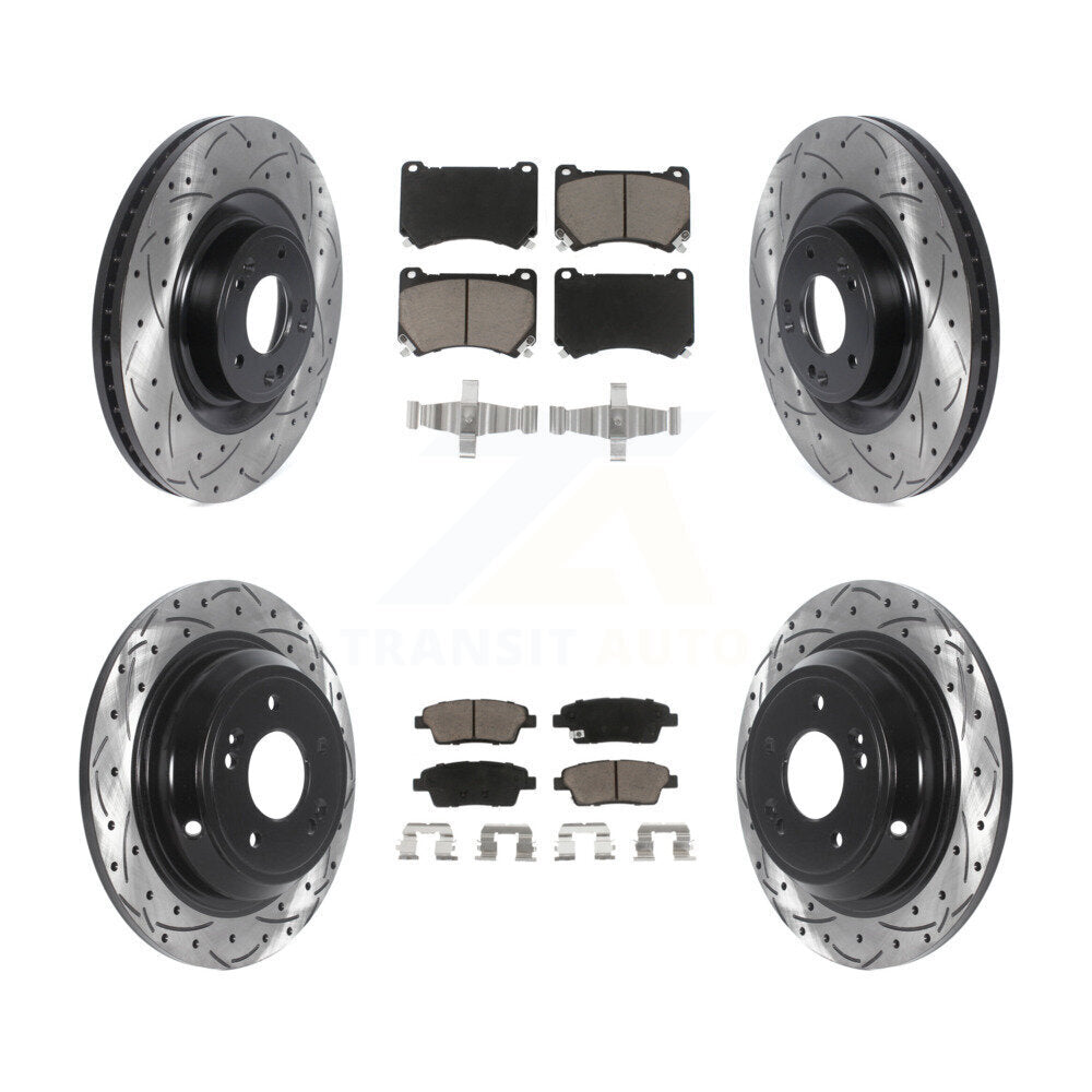 [Avant + Arrière] Kit de disque (percé rainuré revêtu) et plaquette (céramique) de frein pour 2012-2014 Hyundai Genesis 5.0L KDC-100370