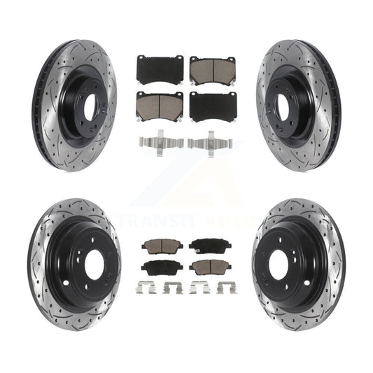[Avant + Arrière] Kit de disque (percé rainuré revêtu) et plaquette (céramique) de frein pour 2012-2014 Hyundai Genesis 5.0L KDC-100370