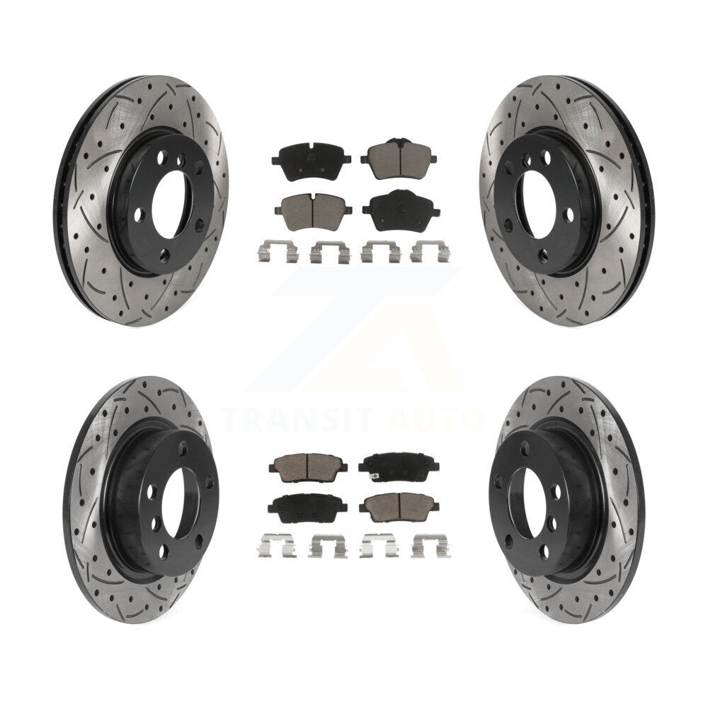 [Avant + Arrière] Kit de disque (percé rainuré revêtu) et plaquette (céramique) de frein pour Mini Cooper Countryman Paceman Base KDC-100372