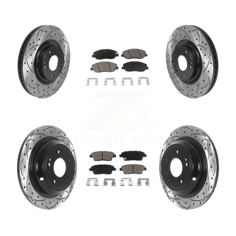[Avant + Arrière] Kit de disque (percé rainuré revêtu) et plaquette (céramique) de frein pour 2012 Hyundai Genesis 3.8L KDC-100376