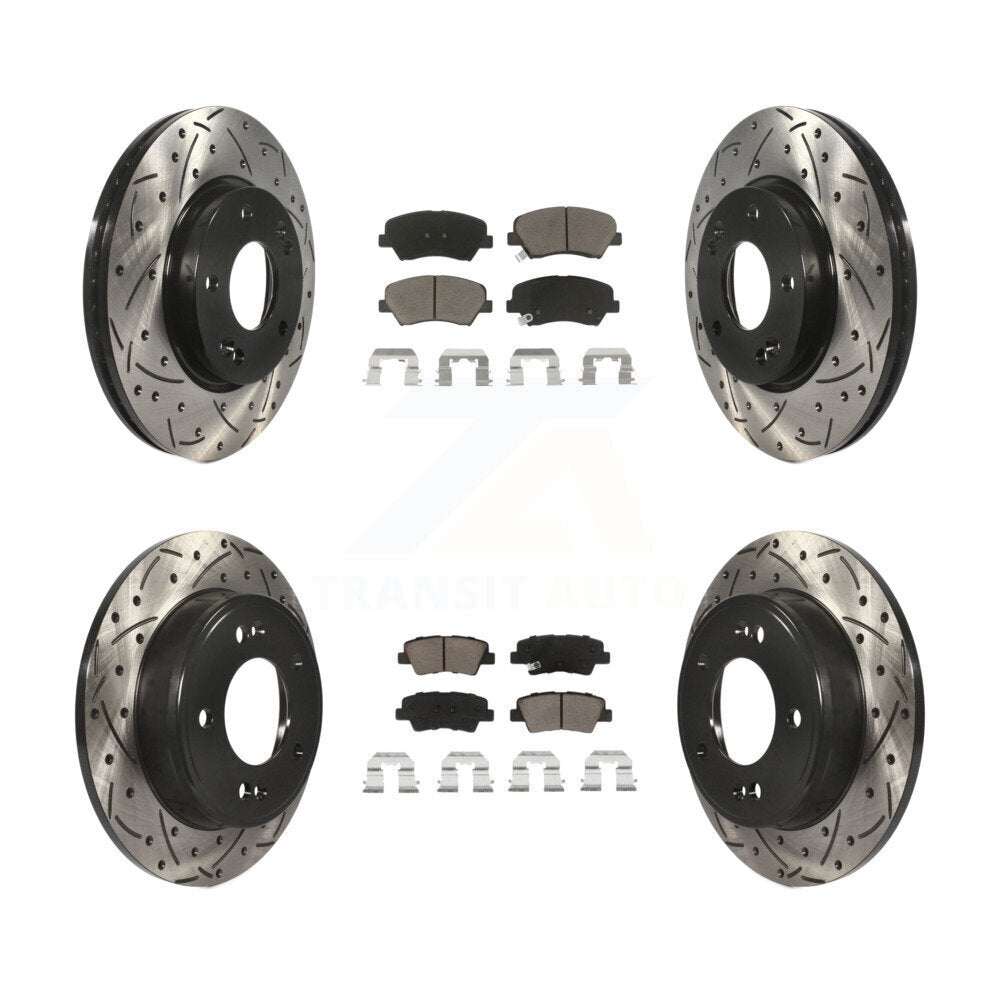 [Avant + Arrière] Kit de disque (percé rainuré revêtu) et plaquette (céramique) de frein pour Hyundai Elantra Kia Forte Veloster GT Forte5 Coupe Koup KDC-100377