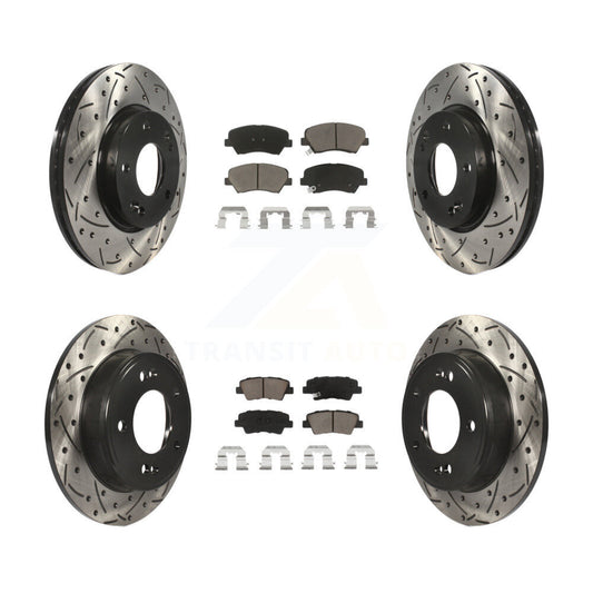 [Avant + Arrière] Kit de disque (percé rainuré revêtu) et plaquette (céramique) de frein pour Hyundai Elantra Kia Forte Veloster GT Forte5 Coupe Koup KDC-100377