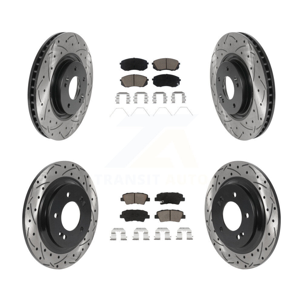 [Avant + Arrière] Kit de disque (percé rainuré revêtu) et plaquette (céramique) de frein pour 2016 Hyundai Sonata GAS engine avec Electric Parking KDC-100378