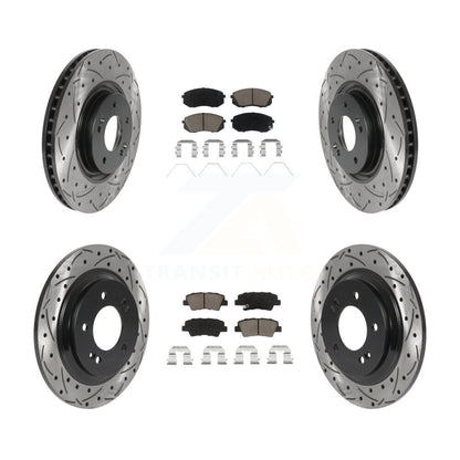 [Avant + Arrière] Kit de disque (percé rainuré revêtu) et plaquette (céramique) de frein pour 2016 Hyundai Sonata GAS engine avec Electric Parking KDC-100378