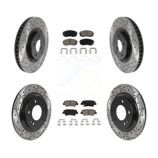 [Avant + Arrière] Kit de disque (percé rainuré revêtu) et plaquette (céramique) de frein pour 2016 Hyundai Sonata GAS engine avec Electric Parking KDC-100378