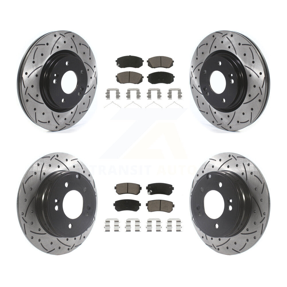 [Avant + Arrière] Kit de disque (percé rainuré revêtu) et plaquette (céramique) de frein pour 2015-2016 Hyundai Sonata GAS engine avec Manual Parking KDC-100379